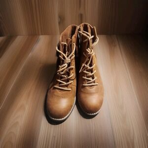 St. John's Bay Nubuck Womens Brown Suede Round Toe Lace-Up Ankle Boots Size 9M